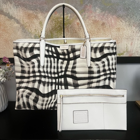 Coach Handbags - Coach Black and White Checkered Tote Bag
